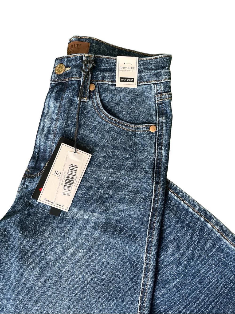 NEW Judy Blue Jeans Retro Wide High Waist Dark Blue Denim Womens Size 5/27 - Picture 4 of 10